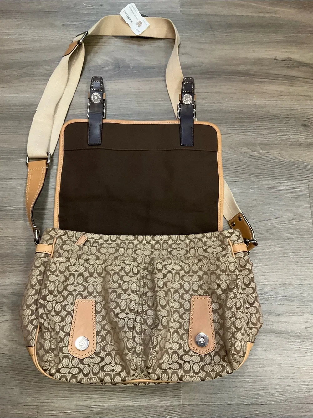 Coach Beige & Tan Signature Canvas Crossbody Bag